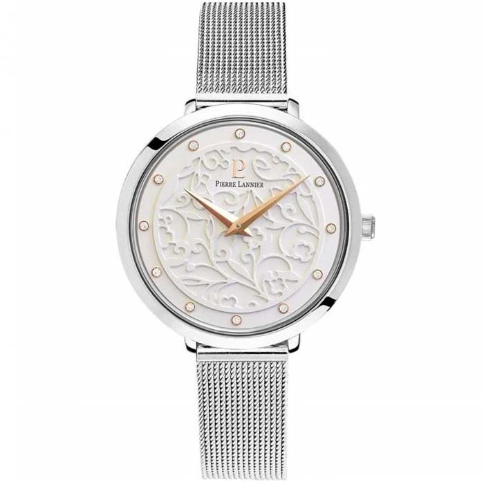 Дамски ръчен часовник с кварцов механизъм - корпус от Стомана - Меш - цвят Бял Сив