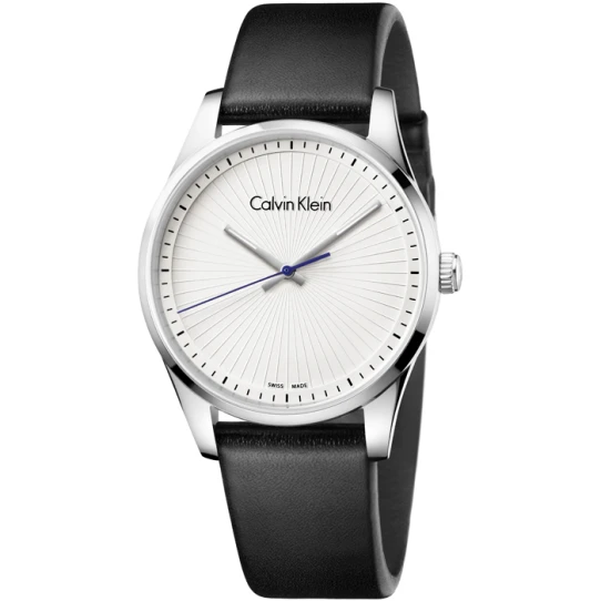 Мъжки ръчен часовник с кварцов механизъм - корпус от Стомана - Естествена кожа - цвят Бял Черен