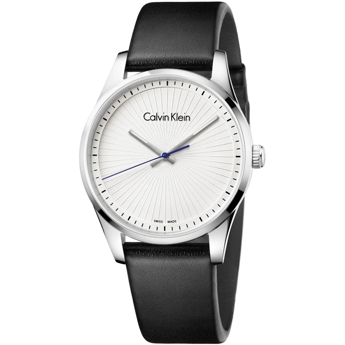 Мъжки ръчен часовник с кварцов механизъм - корпус от Стомана - Естествена кожа - цвят Бял Черен