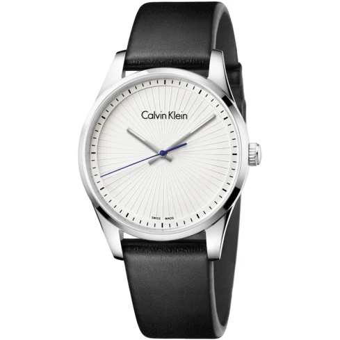 Мъжки ръчен часовник с кварцов механизъм - корпус от Стомана - Естествена кожа - цвят Бял Черен