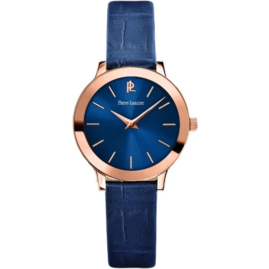 Дамски ръчен часовник с кварцов механизъм - корпус от Стомана - Естествена кожа - цвят Син Син