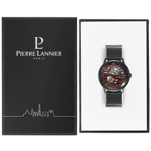 Мъжки ръчен часовник с автоматичен механизъм - корпус от Стомана - Меш - цвят Скелетон Черен