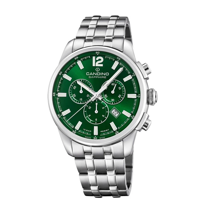 Мъжки ръчен часовник с кварцов механизъм - корпус от Стомана - Стоманена верижка - цвят Зелен