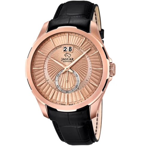 Мъжки ръчен часовник с кварцов механизъм - корпус от Стомана - Естествена кожа - цвят Розово Злато Черен