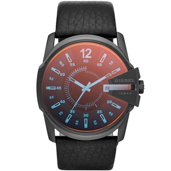 Мъжки ръчен часовник с кварцов механизъм - корпус от Стомана - Естествена кожа - цвят Черен Черен