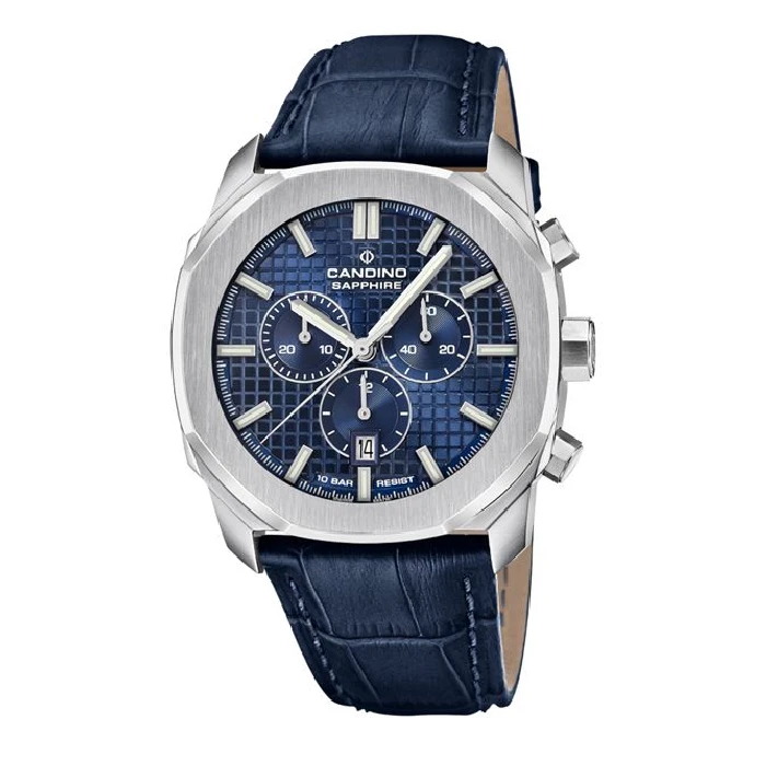 Мъжки ръчен часовник с кварцов механизъм - корпус от Стомана - Естествена кожа - цвят Син