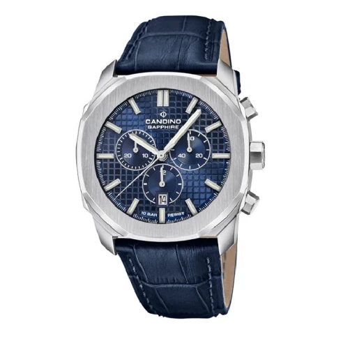 Мъжки ръчен часовник с кварцов механизъм - корпус от Стомана - Естествена кожа - цвят Син