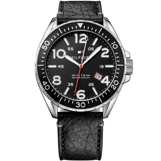 Мъжки ръчен часовник с кварцов механизъм - корпус от Стомана - Естествена кожа - цвят Черен Черен