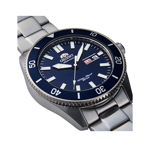 Мъжки ръчен часовник с автоматичен механизъм - корпус от Стомана - Стоманена верижка - цвят Син Сив