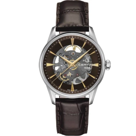 Мъжки ръчен часовник с автоматичен механизъм - корпус от Стомана - Естествена кожа - цвят Скелетон Кафяв