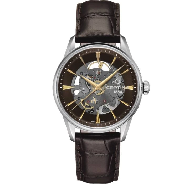 Мъжки ръчен часовник с автоматичен механизъм - корпус от Стомана - Естествена кожа - цвят Скелетон Кафяв