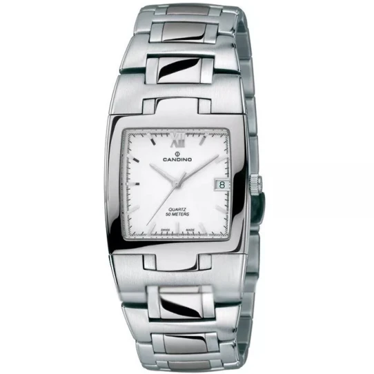 Мъжки ръчен часовник с кварцов механизъм - корпус от Стомана - Стоманена верижка - цвят Бял