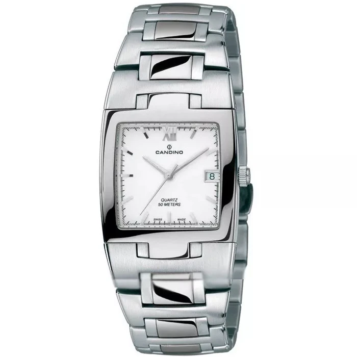 Мъжки ръчен часовник с кварцов механизъм - корпус от Стомана - Стоманена верижка - цвят Бял