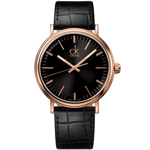 Мъжки ръчен часовник с кварцов механизъм - корпус от Стомана - Естествена кожа - цвят Черен Черен