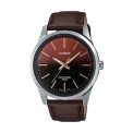 Мъжки ръчен часовник с кварцов механизъм - корпус от Стомана - Естествена кожа - цвят Червен Сив