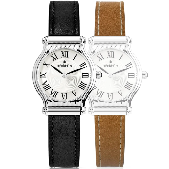 Дамски ръчен часовник с кварцов механизъм - корпус от Стомана - Естествена кожа - цвят Сребрист Кафяв