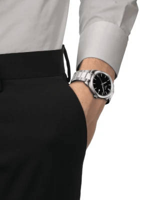 Мъжки ръчен часовник с кварцов механизъм - корпус от Стомана - Стоманена верижка - цвят Черен