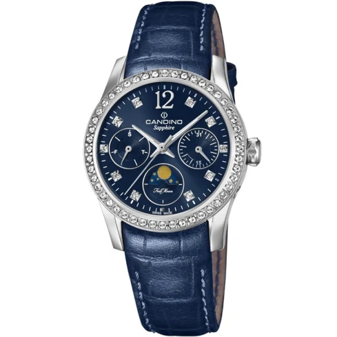 Дамски ръчен часовник с кварцов механизъм - корпус от Стомана - Естествена кожа - цвят Син Син