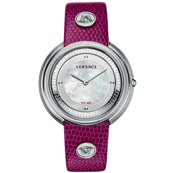 Дамски ръчен часовник с кварцов механизъм - корпус от Стомана - Естествена кожа - цвят Седеф Лилав