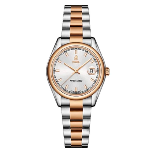 Мъжки ръчен часовник с автоматичен механизъм - корпус от Стомана - Стоманена верижка - цвят Сребрист Розово Злато