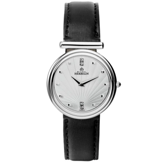 Дамски ръчен часовник с кварцов механизъм - корпус от Стомана - Естествена кожа - цвят Сив Черен