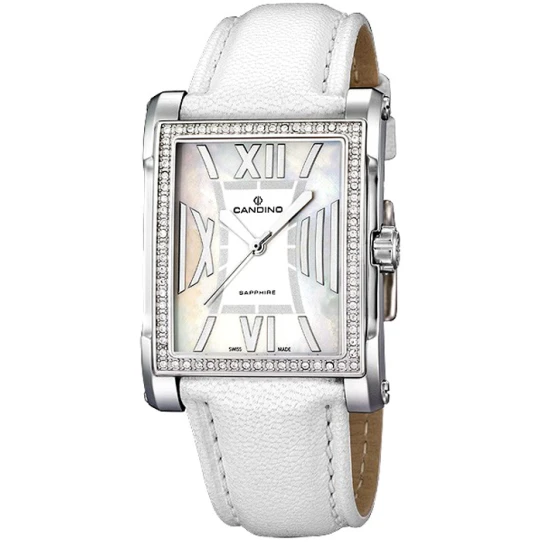 Дамски ръчен часовник с кварцов механизъм - корпус от Стомана - Естествена кожа - цвят Бял Бял