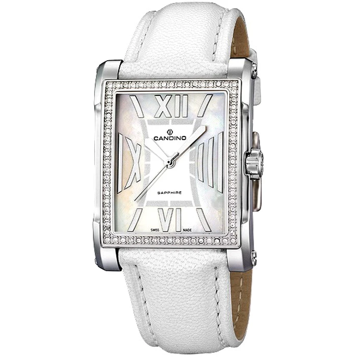 Дамски ръчен часовник с кварцов механизъм - корпус от Стомана - Естествена кожа - цвят Бял Бял