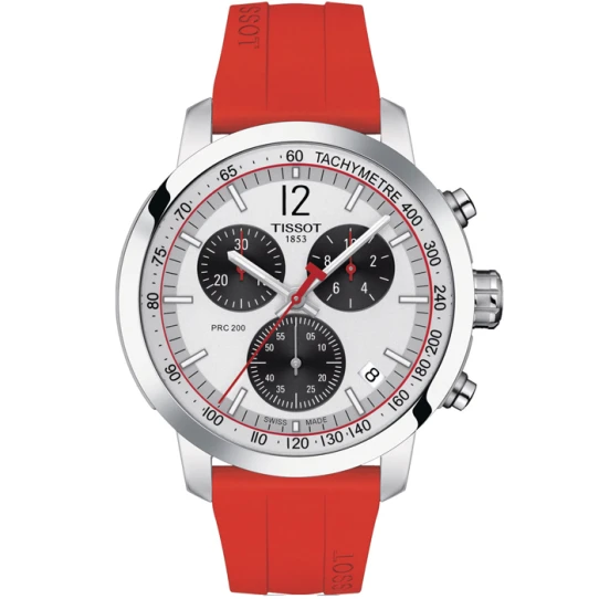 Мъжки ръчен часовник с кварцов механизъм - корпус от Стомана - Силиконова каишка - цвят Сребрист Червен