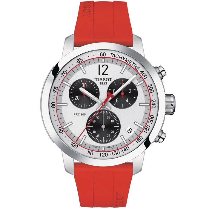 Мъжки ръчен часовник с кварцов механизъм - корпус от Стомана - Силиконова каишка - цвят Сребрист Червен