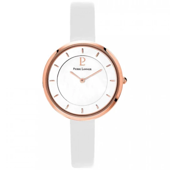 Дамски ръчен часовник с кварцов механизъм - корпус от Стомана - Естествена кожа - цвят Бял Бял