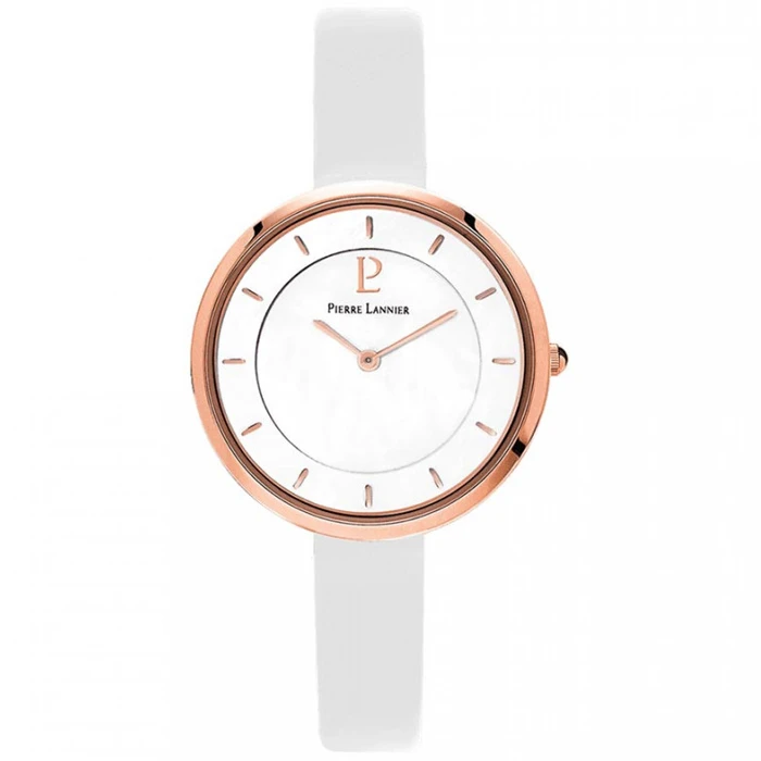 Дамски ръчен часовник с кварцов механизъм - корпус от Стомана - Естествена кожа - цвят Бял Бял