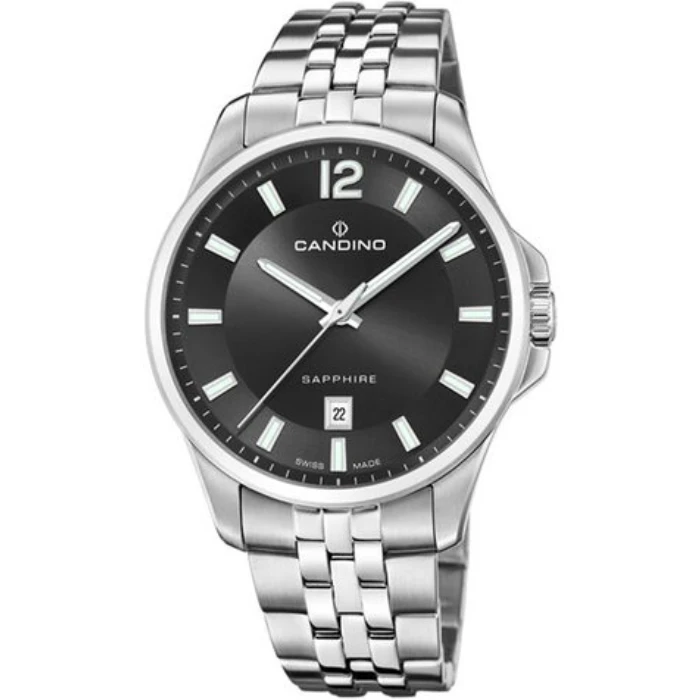 Мъжки ръчен часовник с кварцов механизъм - корпус от Стомана - Стоманена верижка - цвят Черен Сив