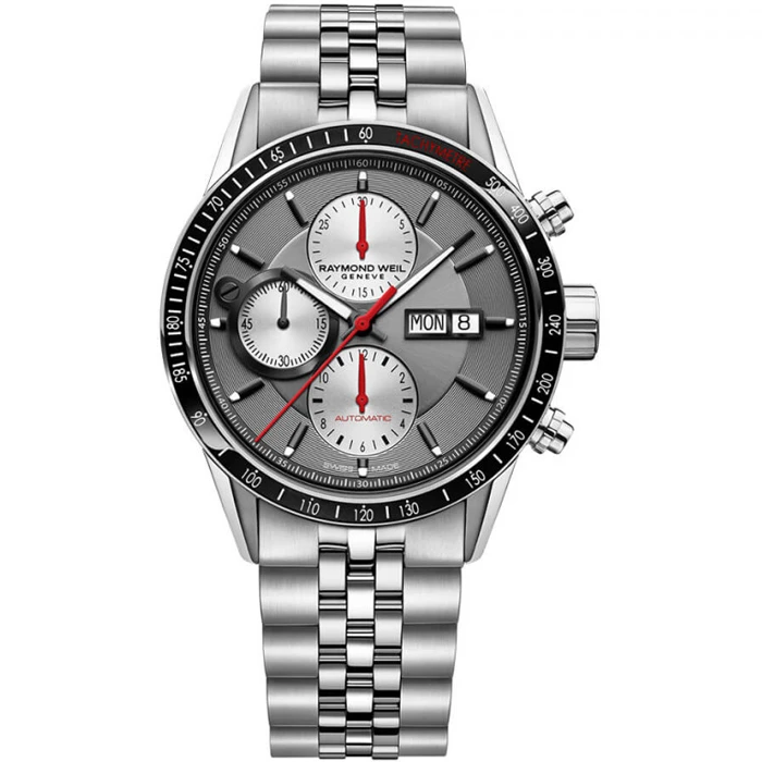 Мъжки ръчен часовник с автоматичен механизъм - корпус от Стомана и керамика - Стоманена верижка - цвят Сив Сив