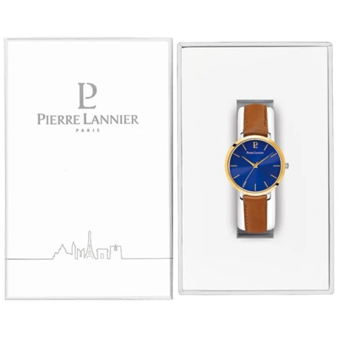 Дамски ръчен часовник с кварцов механизъм - корпус от Стомана - Естествена кожа - цвят Син