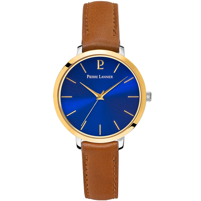 Дамски ръчен часовник с кварцов механизъм - корпус от Стомана - Естествена кожа - цвят Син