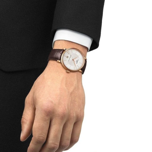 Мъжки ръчен часовник с автоматичен механизъм - корпус от Стомана - Естествена кожа - цвят Сребрист Кафяв