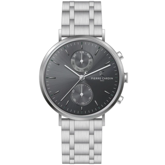 Мъжки ръчен часовник с кварцов механизъм - корпус от Стомана - Стоманена верижка - цвят Черен Сив