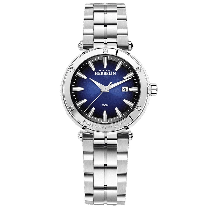 Herbelin 14288/B15 Newport Trophy - Дамски ръчен часовник с кварцов механизъм - корпус от Стомана - Стоманена верижка - цвят Син Сив