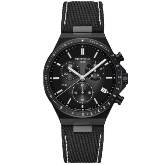 Мъжки ръчен часовник с кварцов механизъм - корпус от Стомана - Синтетична кожа - цвят Черен