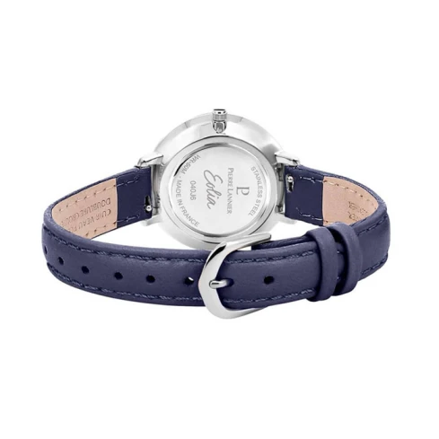 Дамски ръчен часовник с кварцов механизъм - корпус от Стомана - Естествена кожа - цвят Бял Син