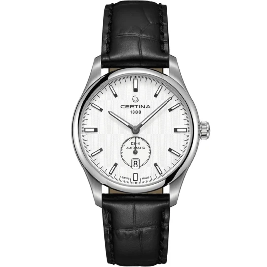 Мъжки ръчен часовник с автоматичен механизъм - корпус от Стомана - Естествена кожа - цвят Бял Черен