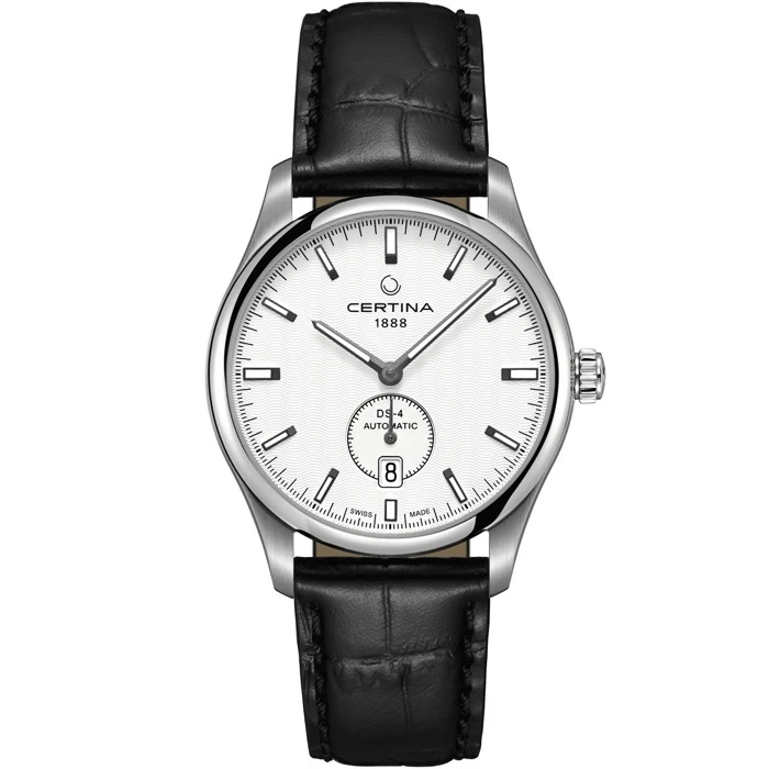 Мъжки ръчен часовник с автоматичен механизъм - корпус от Стомана - Естествена кожа - цвят Бял Черен