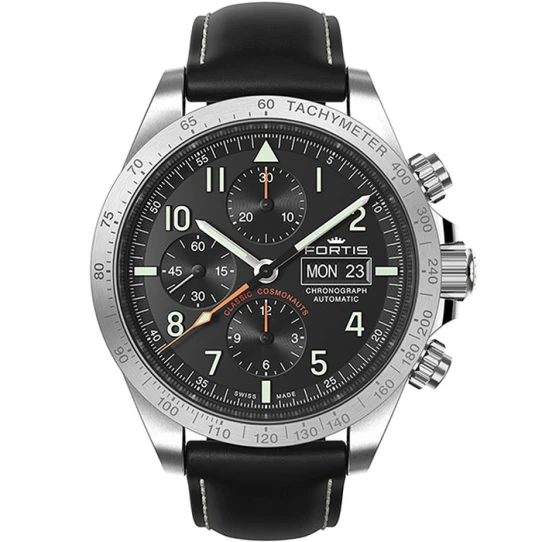 Мъжки ръчен часовник с механичен механизъм - корпус от Стомана - Естествена кожа - цвят Черен Черен