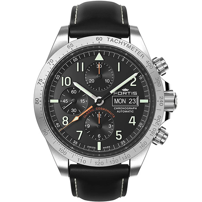 Мъжки ръчен часовник с механичен механизъм - корпус от Стомана - Естествена кожа - цвят Черен Черен