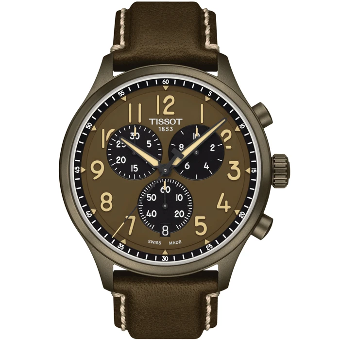 Мъжки ръчен часовник с кварцов механизъм - корпус от Стомана - Естествена кожа - цвят Зелен Черен