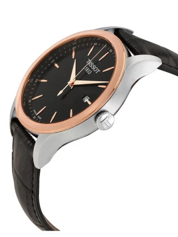 Мъжки ръчен часовник с кварцов механизъм - корпус от Розово злато - Естествена кожа - цвят Черен Черен