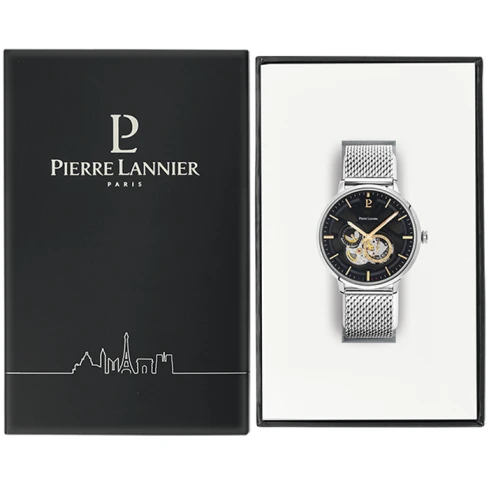 Мъжки ръчен часовник с автоматичен механизъм - корпус от Стомана - Меш - цвят Черен Сив