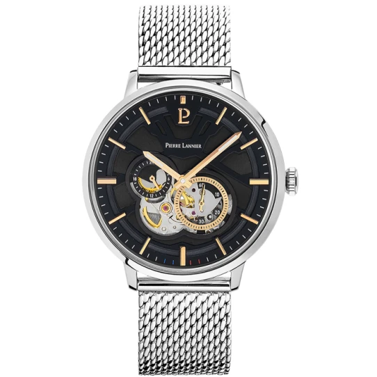 Мъжки ръчен часовник с автоматичен механизъм - корпус от Стомана - Меш - цвят Черен Сив