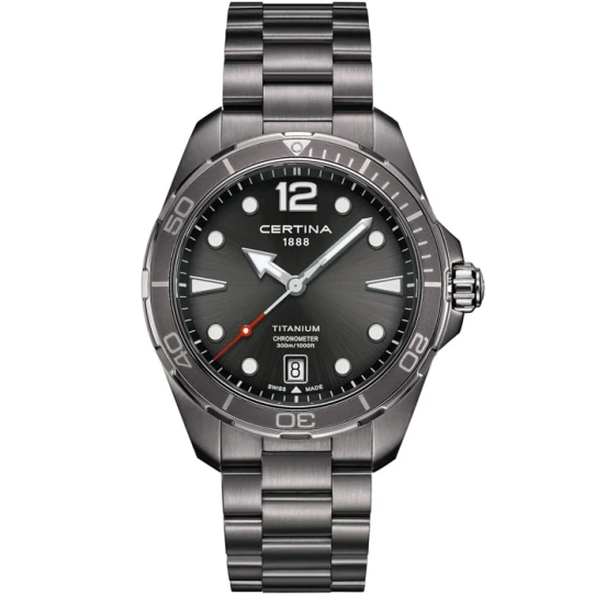 Мъжки ръчен часовник с кварцов механизъм - корпус от Титан - Титаниева верижка - цвят Сив Сив