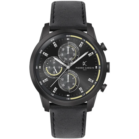 Мъжки ръчен часовник с кварцов механизъм - корпус от Стомана - Естествена кожа - цвят Черен Черен